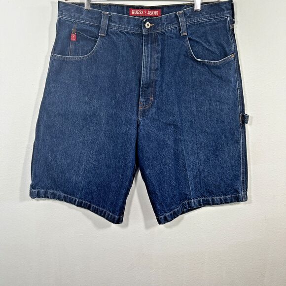 Vtg Guess Jeans Shorts‎ Mens 40 Blue High Rise Skater Baggy Y2K 90s - Picture 1 of 6